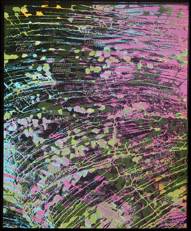 COLORI ARBITRARI elaborazione cromatica di una macrofotografia a struttura striata. Toni di rosa, verde, azzurro e arancione. Il sofisticato procedimento di colorazione creativa arbitraria è stato ideato da Ando Gilardi (1921 - 2012) #andogilardi negli anni Settanta, una tecnica foto-grafica di grande potenza espressiva e declinabilità, dai risultati definibili come precursori delle successive elaborazioni in digitale. Color G, Milano, 1975 circa. DISPONIBILE FILE EXTRALARGE