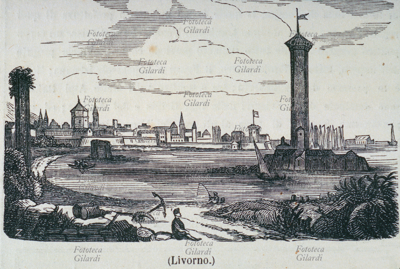 LIVORNO Veduta della città - Incisione di Zambelli. Illustrazione da: \