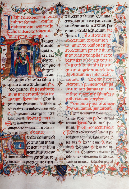 MESSALE Pagina miniata in stile lombardo, con stemma della famiglia dei Romagnano. XV secolo.