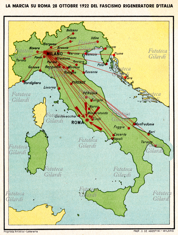 CARTOGRAFIA La Marcia su Roma 28 ottobre 1922 del Fascismo rigeneratore d\