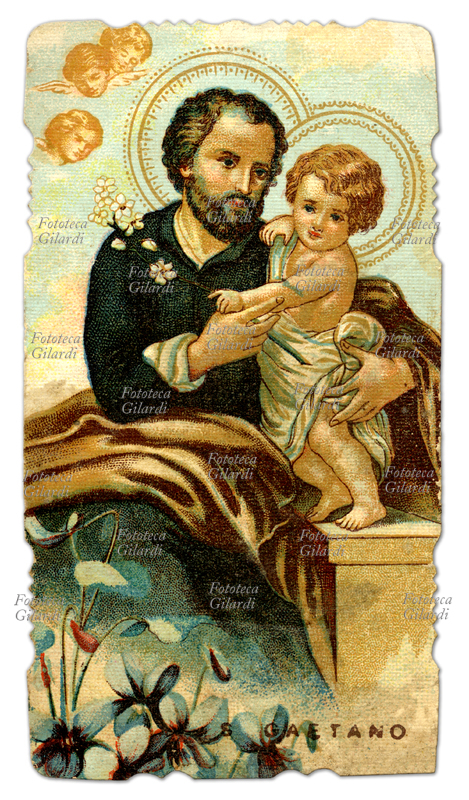 SAN GAETANO di Thiene (1480-1547) Festa 7 agosto. Santo della Divina Provvidenza. Immaginetta cromolitografica, 1899