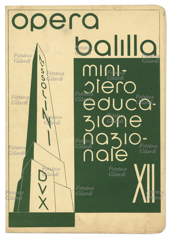 PAGELLA scolastica delle classi elementari: Opera Balilla, Ministero Educazione Nazionale. In copertina un simbolo dell\