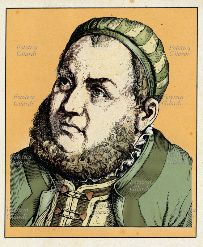 GIOVANNI FEDERICO I di Sassonia (1503 - 1554), detto Giovanni il Magnanimo; elettore di Sassonia, capo della Confederazione protestante tedesca (la Lega Smalcaldica) e Campione della Riforma. Ritratto, versione colorata di una incisione di Hugo Bürkner (1818-1897), Germania 1854