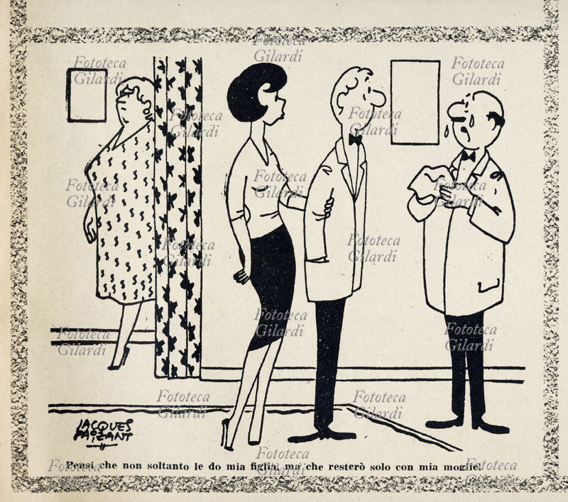 BARZELLETTE ILLUSTRATE un classico dei giornali illustrati del Boom economico. Il padre della sposa al neo-genero, introducendo la neo-suocera: \