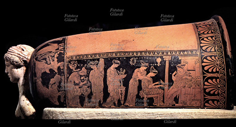 ANTICA GRECIA Epinetron con Alcesti accompagnata dalle sorelle nel giorno delle nozze, decorazione del Pittore di Eretria, 430 a.C. circa