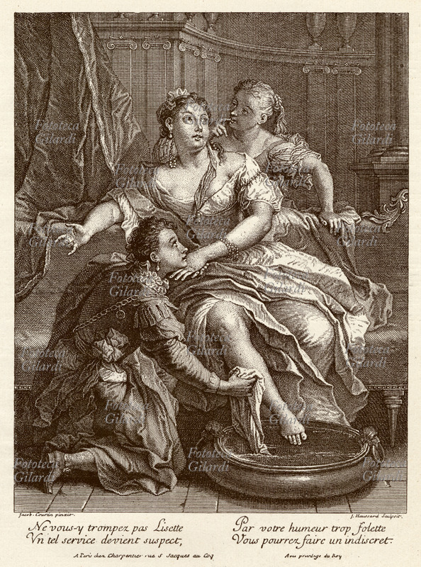 TOELETTA French Recording of Jakob Courtin, a 1725 young person standing washes in small basin to a checkers “Of vous-y trompez pas Lisette/tel service devient suspect/a Par votre humeur trop folette/Vous pourrez to faire a indiscret.”
