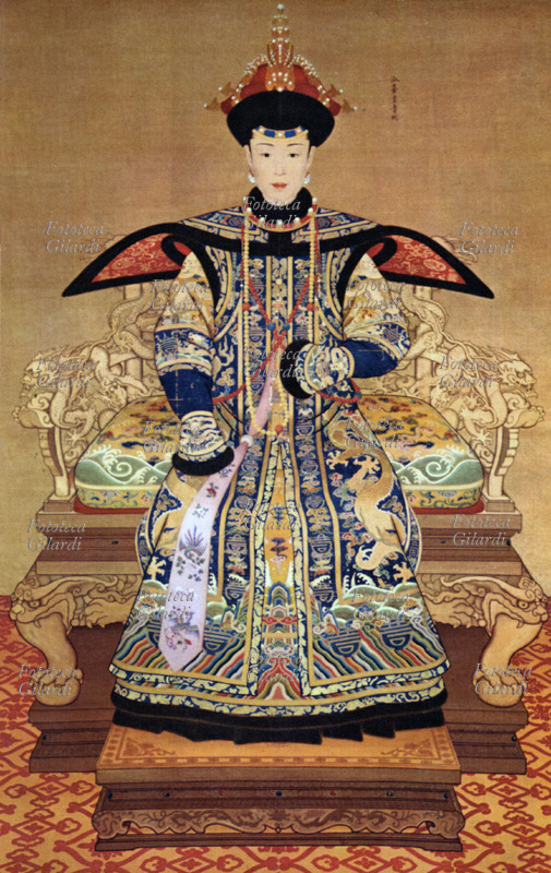 CINA Imperatrice in trono con ricchissimi abiti da cerimonia. stampa da dipinto di Maestro Anonimo del periodo Ch\
