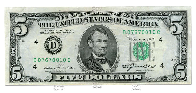 MONETE Fronte della banconota da 5 dollari \