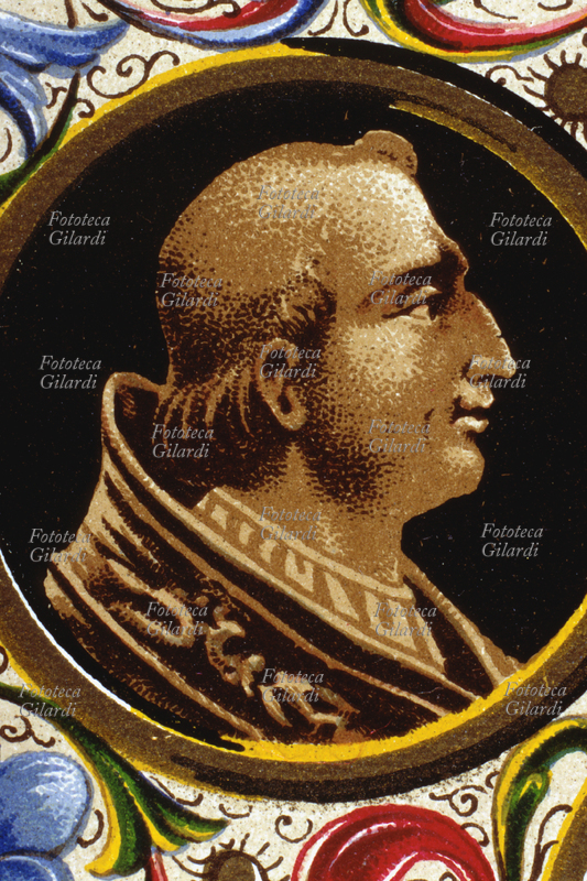 PAPA PAOLO II (23 febbraio 1417 – 26 luglio 1471), al secolo Pietro Barbo, nato a Venezia, eletto nel 1464. Ritratto in profilo, dettaglio da una cartolina cromolitografica della \