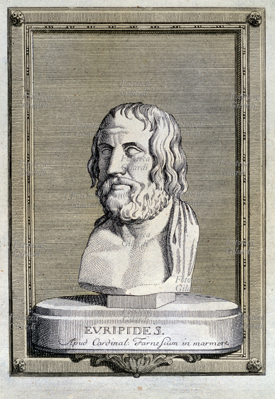 EURIPIDES (485-406 BC) Greek tragic poet. 92 tragedies are attributed to him, but only 18 have survived; the most famous: Alcestis, Medea, Andromache, Electra, The Trojan Women, The Bacchae. Portrait from: \