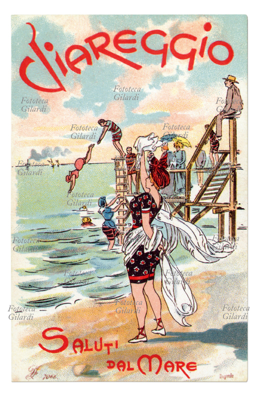 VACANZE Viareggio - Saluti dal mare cartolina postale 1890 circa