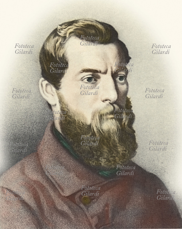 Ludwig FEUERBACH (28 luglio 1804 – 13 settembre 1872) filosofo tedesco, uno dei principali esponenti della sinistra Hegeliana. Sostenne la radice antropologica della teologia, individuando una radice teologica anche nella filosofia hegeliana, che tende a risolvere la realtà in speculazione. Litografia a colori del XIX secolo.