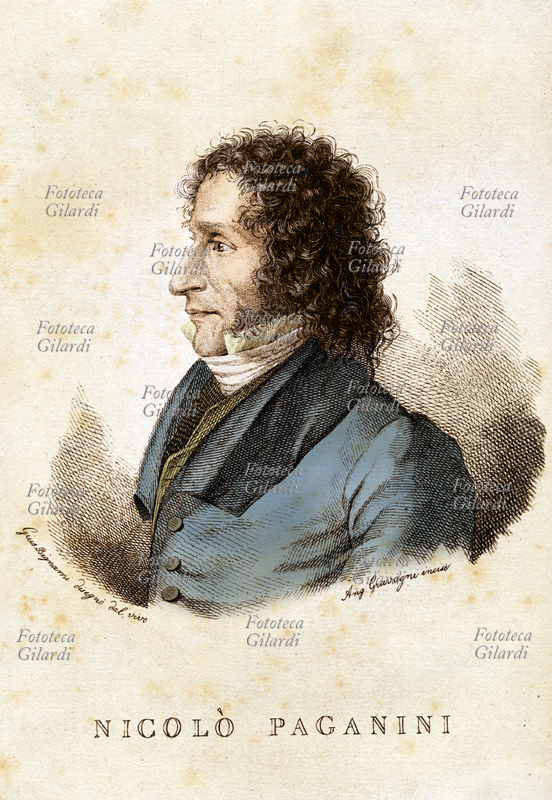 Niccolò PAGANINI (1782-1840) stampa colorata XIX secolo