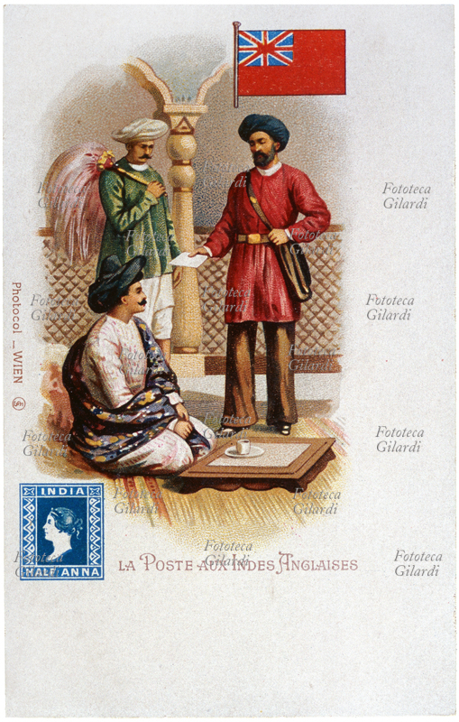 POSTA nelle Indie Inglesi. Il postino, che indossa il turbante ma veste calzoni all\