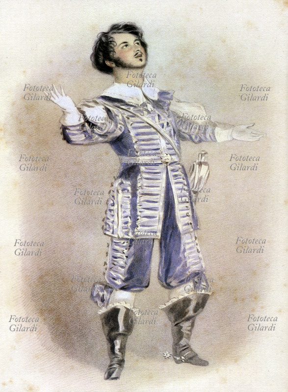 Giovanni Battista RUBINI (1794-1854); Italian tenor, he began his career as a singer at the age of 18 in the choir of the Teatro Ricciardi of Bergamo, near his native town. He made his debut as a soloist in 1814 and subsequently held several roles in countless works by several Italian composers, until 1847 when he retired from the scene. In this figurine is portrayed as Arturo in the debut of \
