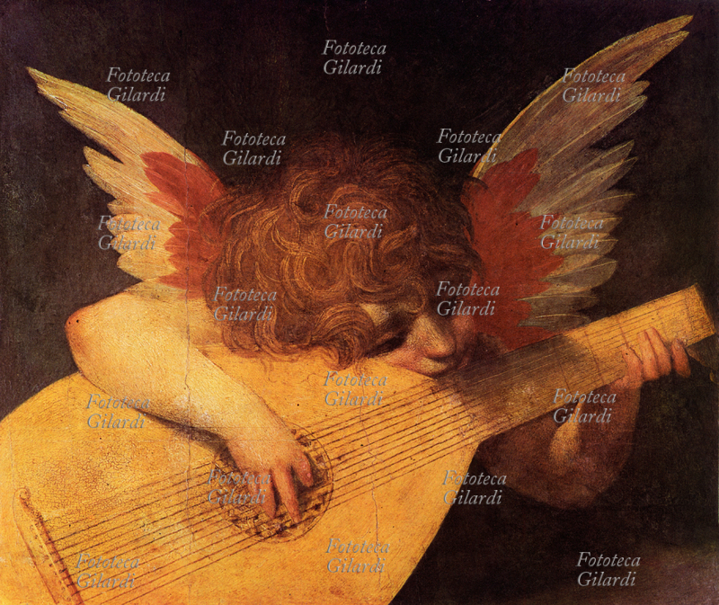ROSSO FIORENTINO (14941540) Angelo musicante. Leggiadro amorino suona il liuto. Stampa dal dipinto 1515 - 1520
