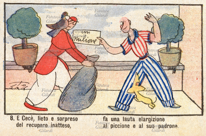 LE AVVENTURE DEL SIGNOR BONAVENTURA il celebre, fortunato personaggio che viene sempre riccamente premiato per le sue doti di onestà e rettitudine. Ospite nella casa di campagna di Cecè, il nostro eroe ha addestrato per passatempo un piccione viaggiatore, che ha poi fortunosamente contribuito al recupero dell\