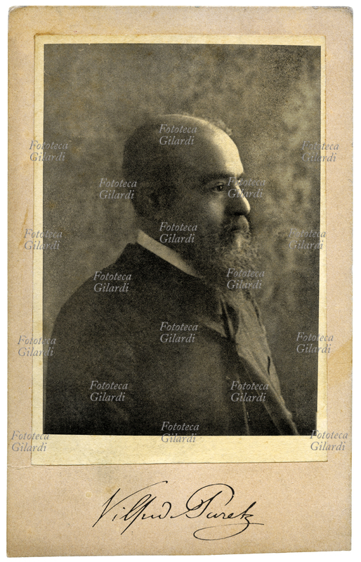 Vilfredo PARETO (July 15, 1848 – August 19, 1923), Italian economist, sociologist, and engineer. He contributed to the evolution of marginalism with the notion of ordinal utility. He analyzed the elements that guarantee the equilibrium of a social system and formulated the theory of the circulation of elites. Autographed profile portrait, Rome, 19th century.