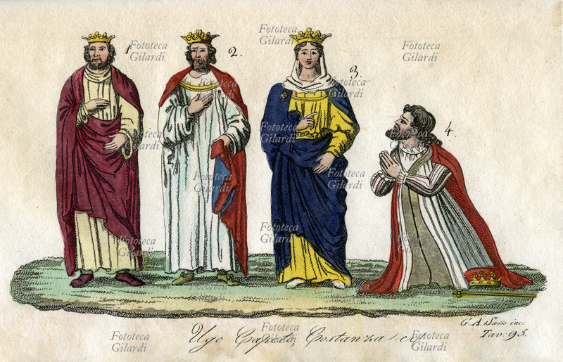 FRANCIA Fig. 1) Ugo Capeto (940-996, incoronato re di Francia nel 987) capostipite della dinastia reale francese dei capetingi; 2) Roberto Capeto (972–1031, re di Francia dal 996); 3) Costanza d\