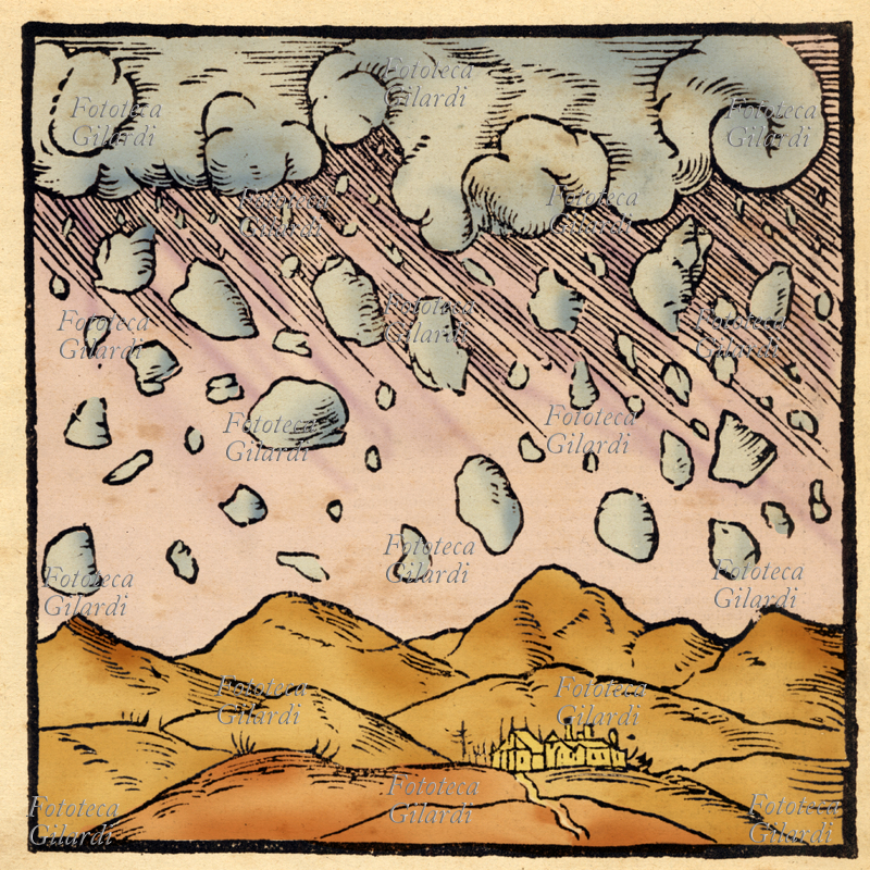 METEORITI Una pioggia di meteoriti raffigurate come pietre, come venivano immaginate nel XVI secolo. Nella realtà invece le meteore sono particelle estremamente piccole di materia interstellare o polvere di comete dissolte. Xilografia del 1550 circa sciami meteorici (o meteoritici, detti anche piogge meteoriche