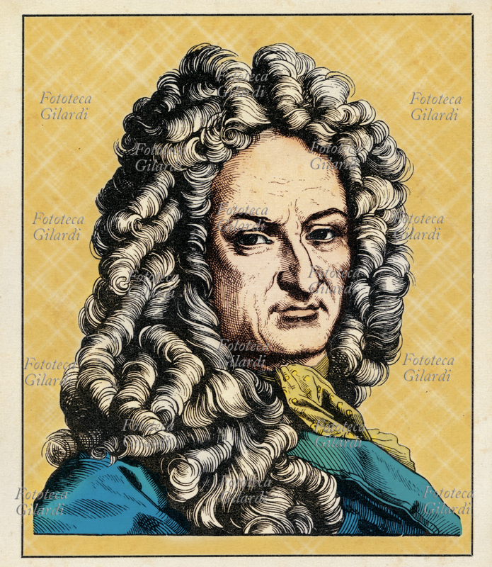 Gottfried Wilhelm LEIBNIZ (1 July 1646 - 14 November 1716) German philosopher and scientist, mathematician, historian, politician. 18th century colored engraving.