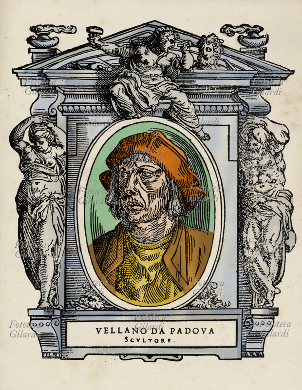 BARTOLOMEO BELLANO (1437/1438 – 1496/1497), noto anche con il soprannome di Vellano da Padova, scultore e medaglista italiano. Il ritratto è racchiuso in una cornice decorata con cariatide e atlante che reggono gli strumenti dell\
