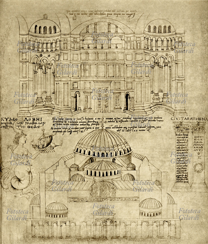 COSTANTINOPOLI (anticamente Bisanzio) Rilievo della Chiesa di Santa Sofia. Disegno a penna e matita di Maso da Sangallo, 1514 - 1516