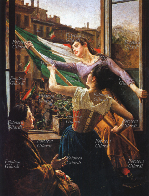 Carlo STRAGLIATI (1868-1925) Episodio delle Cinque Giornate. Dipinto raffigurante l\