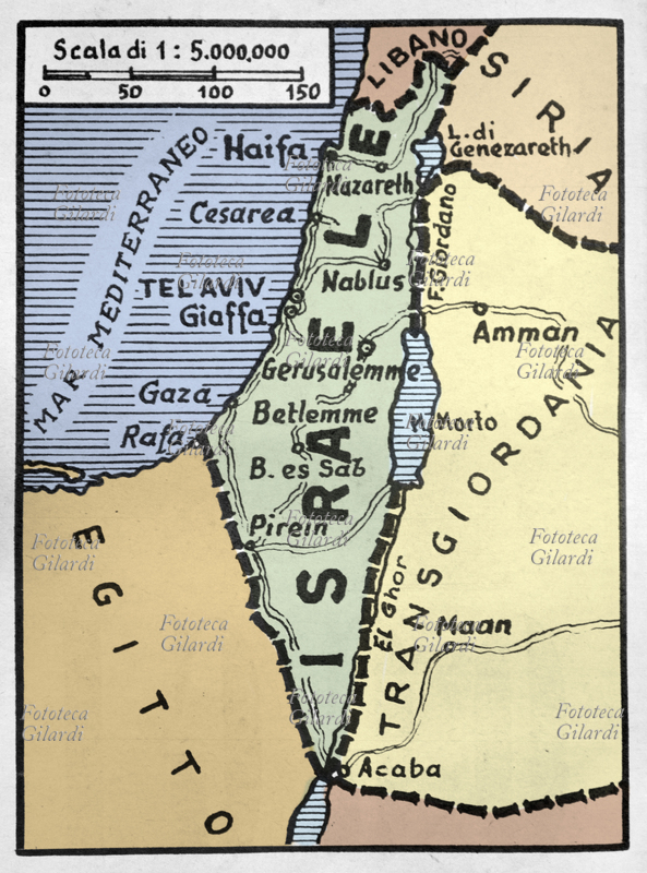 CARTOGRAFIA Mappa politica di Israele, Italia dicembre 1955