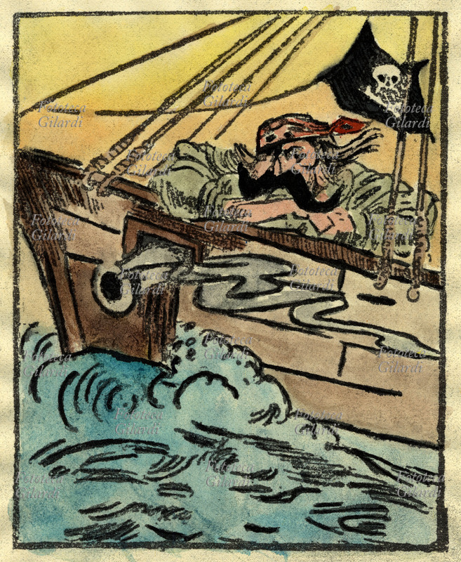 LUSITANIA a causa del suo affondamento Guglielmo II ( 27 gennaio 1859 – 4 giugno 1941) è visto dalla satira inglese come un pirata: \