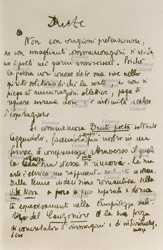 Piero GOBETTI (1901-1926) Scritto autografo per una commemorazione di Dante Alighieri, 1921. Fondatore (1922) del settimanale \