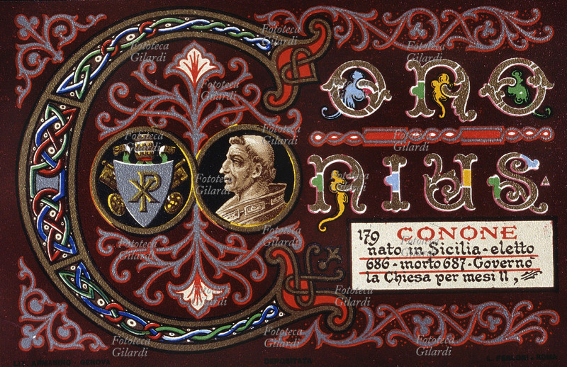 PAPA CONONE (? - 21 settembre 687), nato in Sicilia, eletto nel 686. Governò la Chiesa per 11 mesi. Cartolina cromolitografica n. 179 dalla \