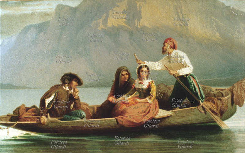 Alessandro MANZONI (1785-1873) La partenza attraverso il Lago di Como. Illustrazione per una delle prime edizioni dei \