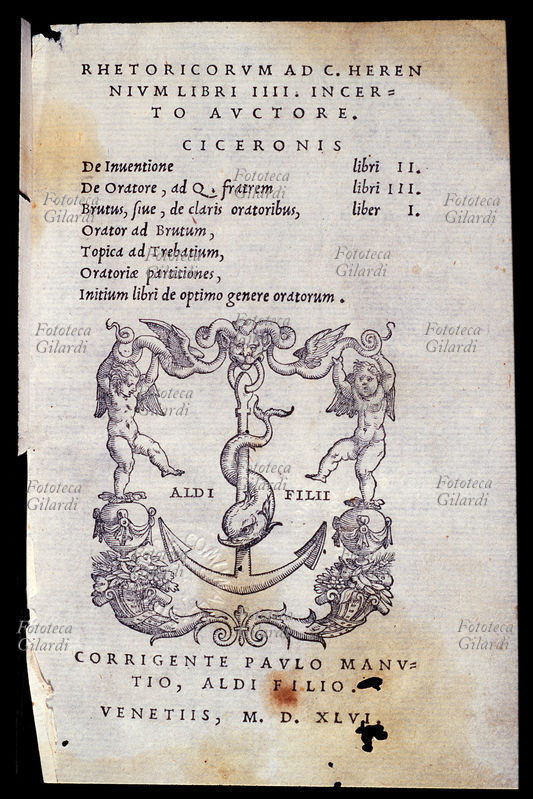 Marco Tullio CICERONE (106-43 a.C.) Frontespizio di una raccolta di opere di retorica dell\