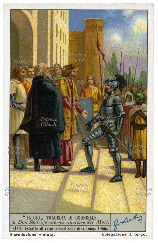 EL CID "Don Rodrigo ritorna vincitore dei Mori". Secondo il dettato del re, la sconfitta degli infedeli ha riscattato ampiamente la vicenda del duello, ma l\