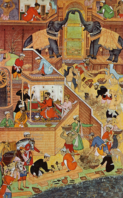 INDIA Akbar il Grande (1529-1605), imperatore musulmano della dinastia Mogul, dirige la costruzione del suo Palazzo Reale a Fatehpur Sikiri la capitale da lui creata al sommo di uno spalto roccioso nell\
