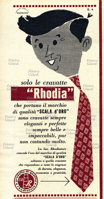 ITALIA 1955 Pubblicità: stilizzazione di uomo sbarbato con la cravatta, accessori rossa, campagna stampa per le cravatte \
