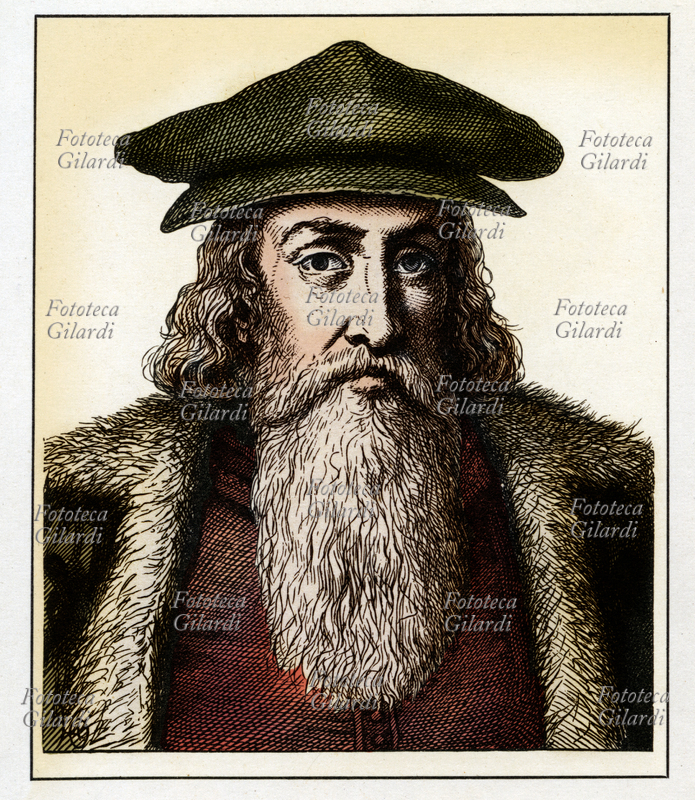 Georg ROLLENHAGEN (1542-1609) Poeta, predicatore e pedagogista tedesco. Ritratto, versione colorata di una incisione di Hugo Bürkner (1818-1897), Germania 1854