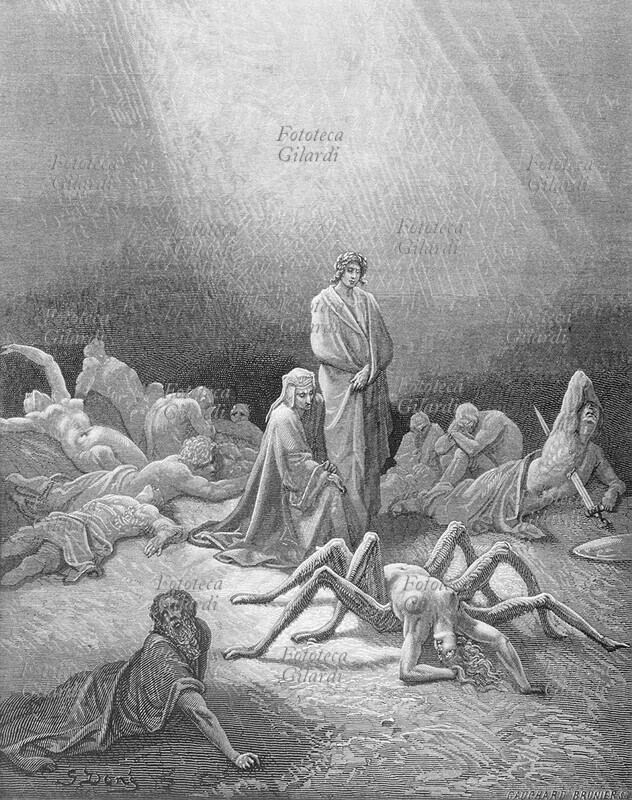 DIVINA COMMEDIA (1304/1321) Aracne. Tra i superbi i Poeti fissan gli occhi su Aracne con gambe da ragno. \