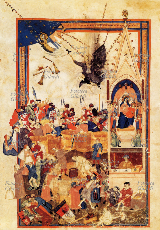 COMMERCIO Contrattazione del grano a Firenze nel XIV secolo. Miniatura tratta dal codice \