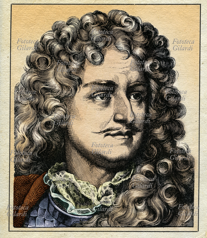 FEDERICO GUGLIELMO I di Brandeburgo (15 febbraio 1620 - 9 maggio 1688), detto Il Grande Elettore, principe elettore di Brandeburgo, duca di Kleve e di Prussia della dinastia degli Hohenzollern. Ritratto, versione colorata di una incisione di Hugo Bürkner (1818-1897), Germania 1854