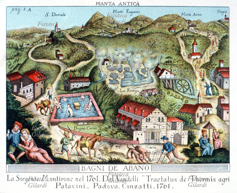 TERME Bagni di Abano (Padova). La cartolina riproduce la pianta della Sorgente Montirone così come era nel XVIII secolo. Pubblicità della fine del XIX secolo.