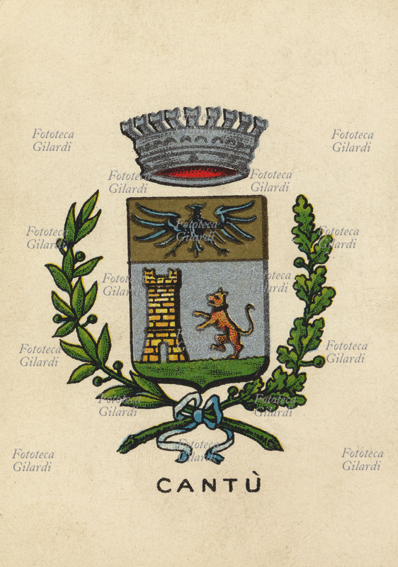 CANTÙ (Como) situata in un luogo già abitato in epoca romana, divenne di una certa importanza nel primo medioevo; il borgo prese parte alle contese fra Como e Milano e fra i Visconti ed i Torriani, diventando in seguito feudo dei Grassi e dei Pietrasanta. Scudo d\