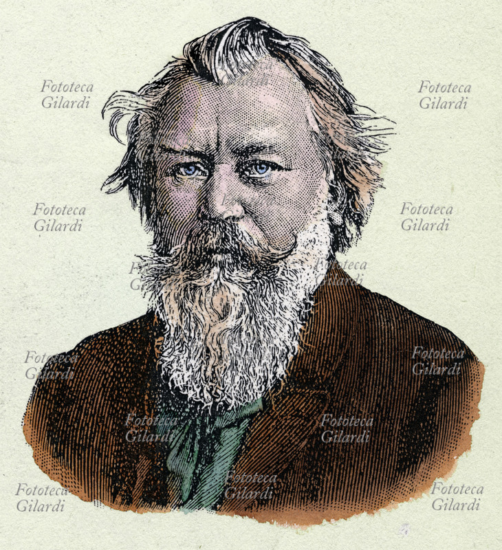 Johannes BRAHMS (1833-1897) musicista e compositore incisione colorata XIX secolo.