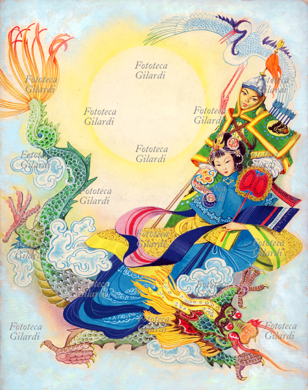 Libico MARAJA (15 aprile 1912 – 30 dicembre 1983) pittore, disegnatore e illustratore italiano. Illustrazione originale per "Fiabe cinesi", antologia di racconti popolari edita da Fratelli Fabbri Editori. Italia, 1958