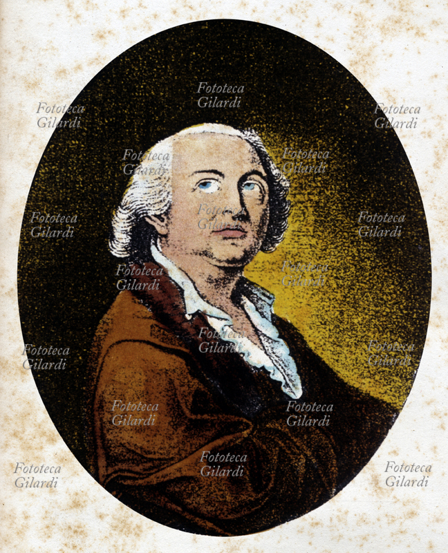 Giuseppe Balsamo Conte di CAGLIOSTRO (17431795), truffatore (mago. alchimista) avventuriero italiano, operò i suoi imbrogli, spesso con la complicità della moglie Lorenza, trasferendosi ripetutamente in tutta Europa, incisione colorata del 1789