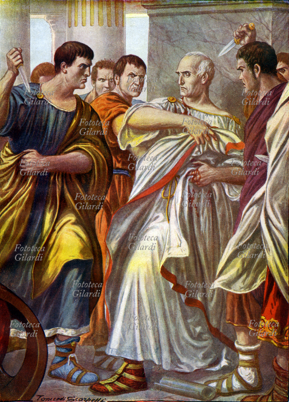 GAIO GIULIO CESARE (13 luglio 101 a.C. o 12 luglio 100 a.C.– 15 marzo 44 a.C.) Congiura dei Liberatores in Roma, 15 marzo del 44 a.C. "Tra gli avversari scorse Bruto. A quella vista un grande sconforto s\