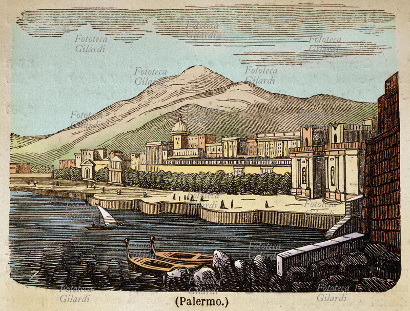 PALERMO veduta della città. Stampa colorata da: \