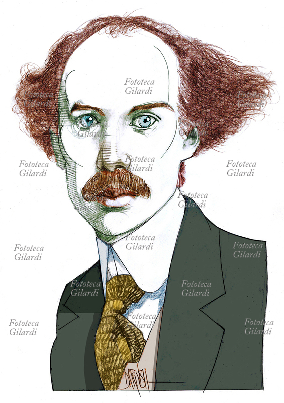 Andrej BELYJ (Boris Nikolaevic Bugaev 26 ottobre 1880 – 8 gennaio 1934) scrittore, poeta, filosofo e critico letterario russo. Il suo lavoro tocca tematiche filosofico-religiose, si appassiona al simbolismo francese. La sua prima opera è la raccolta di poesie "Oro in azzurro" (1904), il suo romanzo più importante è "Pietroburgo" (1913). Ritratto, illustrazione di Dariush Radpour, disegno a matita colorato digitale, 2018. Questa immagine non può essere utilizzata con tariffa inferiore a € 80,00