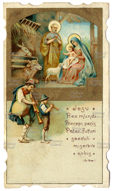 NATIVITY The adoration of shepherds, bagpipers and ciaramella. Prayer in Latin: \